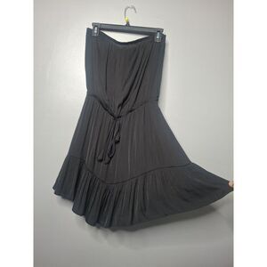 KLD Signature Black Strapless Tiered Swing Mini Dress USA Made Tie Front Small